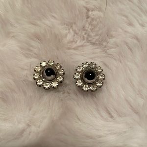 A pair of vintage flower rhinestone & bead pierced earrings